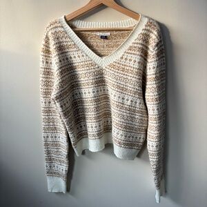 American Eagle Outfitters Cream and Tan Patterned Sweater NWT